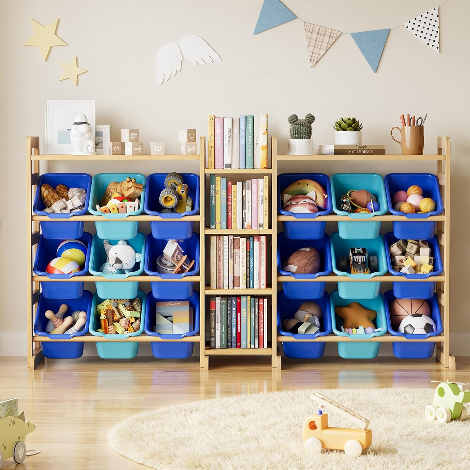 SpaceAid Large Toy Storage Organizer with 6 Shelves and 18 Bins, Book Shelf Organizers Storage Bookshelf, Kids Bin Shelf Box Bookcase for Bedroom Playroom Organization Room Decor, White