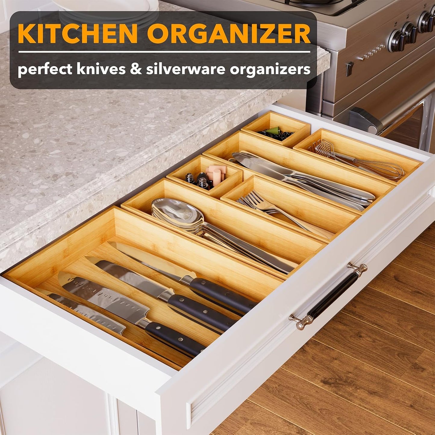 7-Piece Bamboo Drawer Organizer Set with Wood Trays