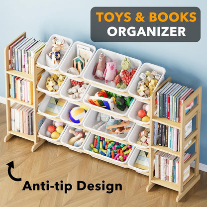 Kids Toy Storage Organizer with 6 Shelves and 16 Bins – Modern Toy Box, Bin Shelf & Bookshelf for Playroom Storage and Kids Room Decor