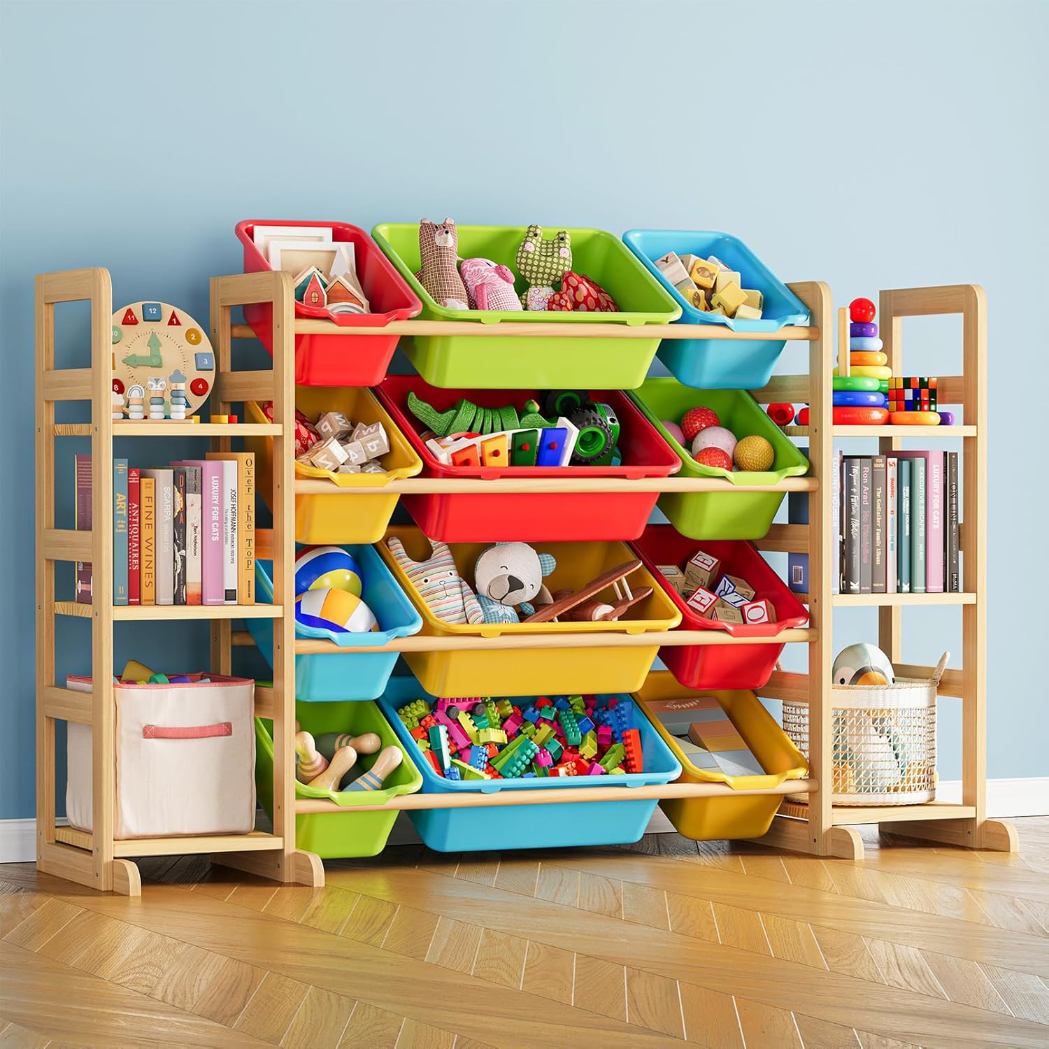 Toy Storage Organizer with 6 Shelves and 12 Bins Multi-colored