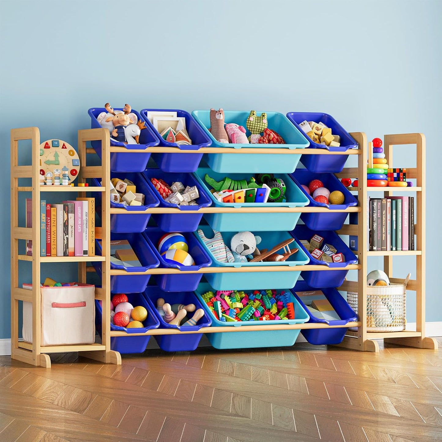 Kids Toy Storage Organizer with 6 Shelves and 16 Bins – Modern Toy Box, Bin Shelf & Bookshelf for Playroom Storage and Kids Room Decor