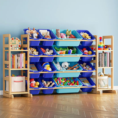 Kids Toy Storage Organizer with 6 Shelves and 16 Bins – Modern Toy Box, Bin Shelf & Bookshelf for Playroom Storage and Kids Room Decor