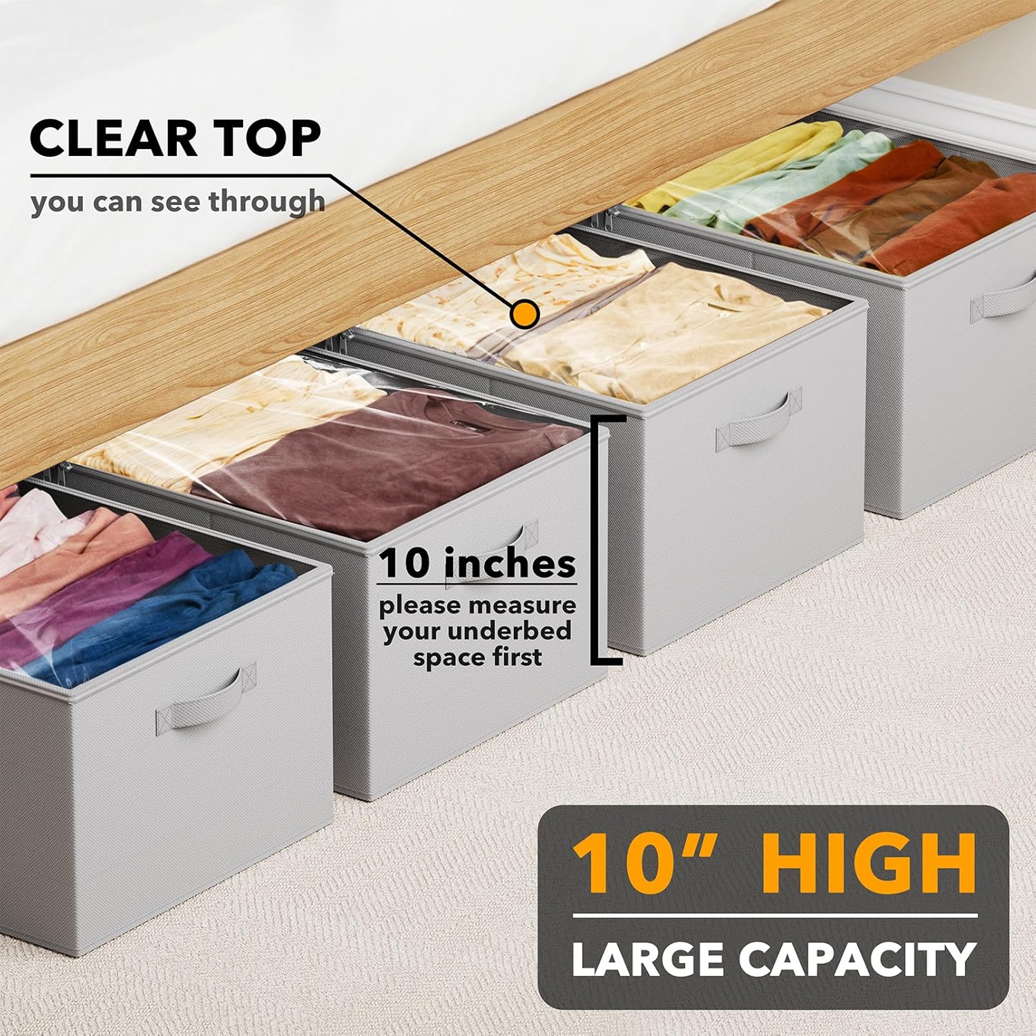 4 Pack 10" High Under Bed Storage Bins with Lids