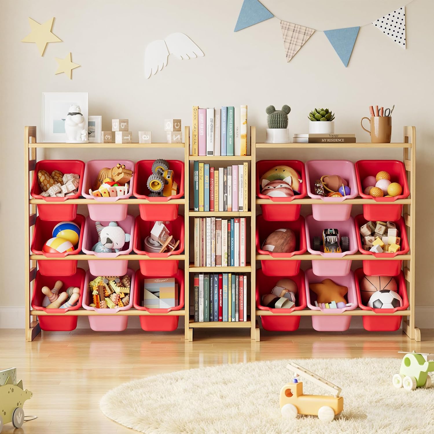 SpaceAid Large Toy Storage Organizer with 6 Shelves and 18 Bins, Book Shelf Organizers Storage Bookshelf, Kids Bin Shelf Box Bookcase for Bedroom Playroom Organization Room Decor, White