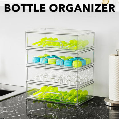 SpaceAid Baby Bottle Station Organizer – Clear Stackable Storage Drawers, 4 Pack, 4L, 13.7"H