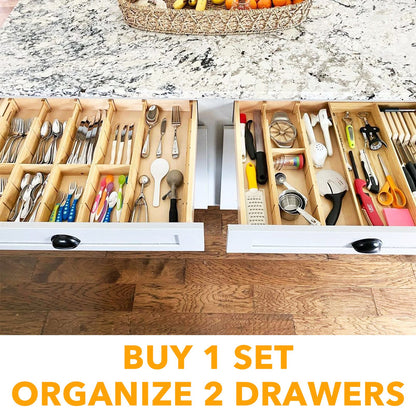 SpaceAid Bamboo Adjustable Kitchen Drawer Dividers Organizer with 8 Dividers with 18 Inserts (17-22 in)