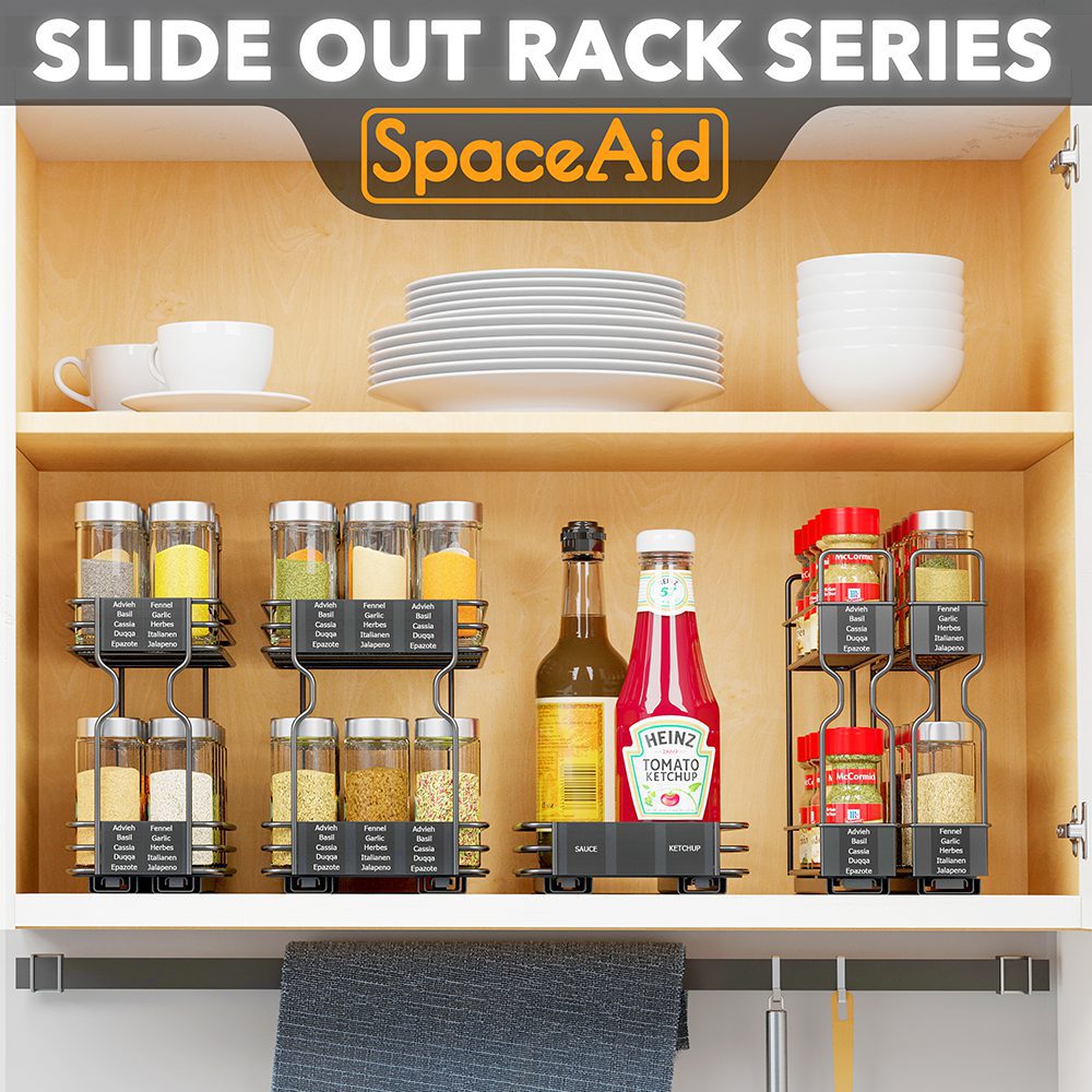 Pull Out Spice Rack Organizer for Cabinet – Heavy Duty Slide Out Double Rack