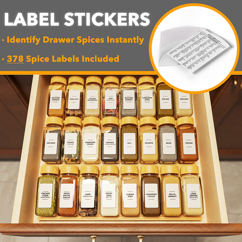 SpaceAid® Bamboo Spice Drawer Organizer Compact Spice Rack for Kitchen  Drawer with 24 Spice Jars