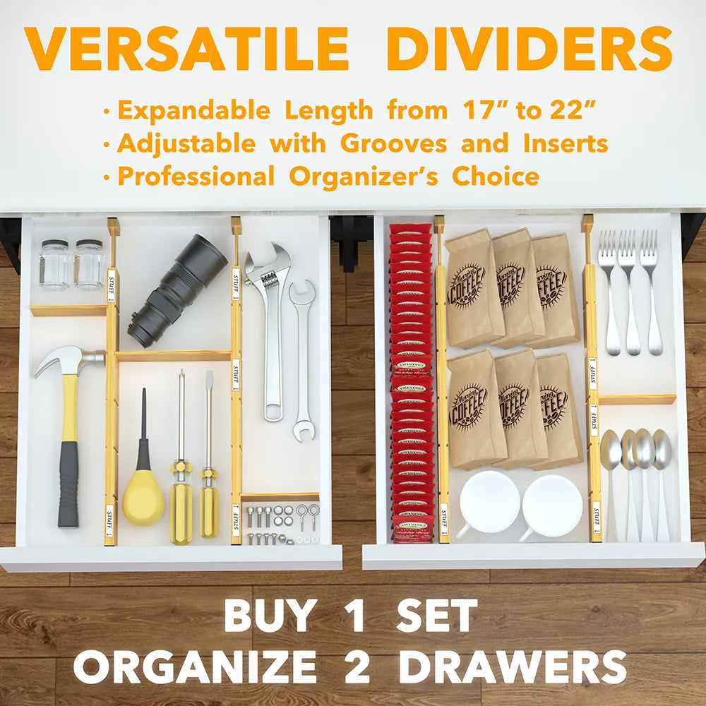 Bamboo Drawer Divider Set of 4 - Closet Organizers