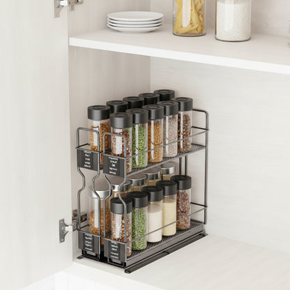 SpaceAid® Pull Out Spice Rack Heavy Duty Slide Out Spice Cabinet Organizers 2 Drawers 2-Tier