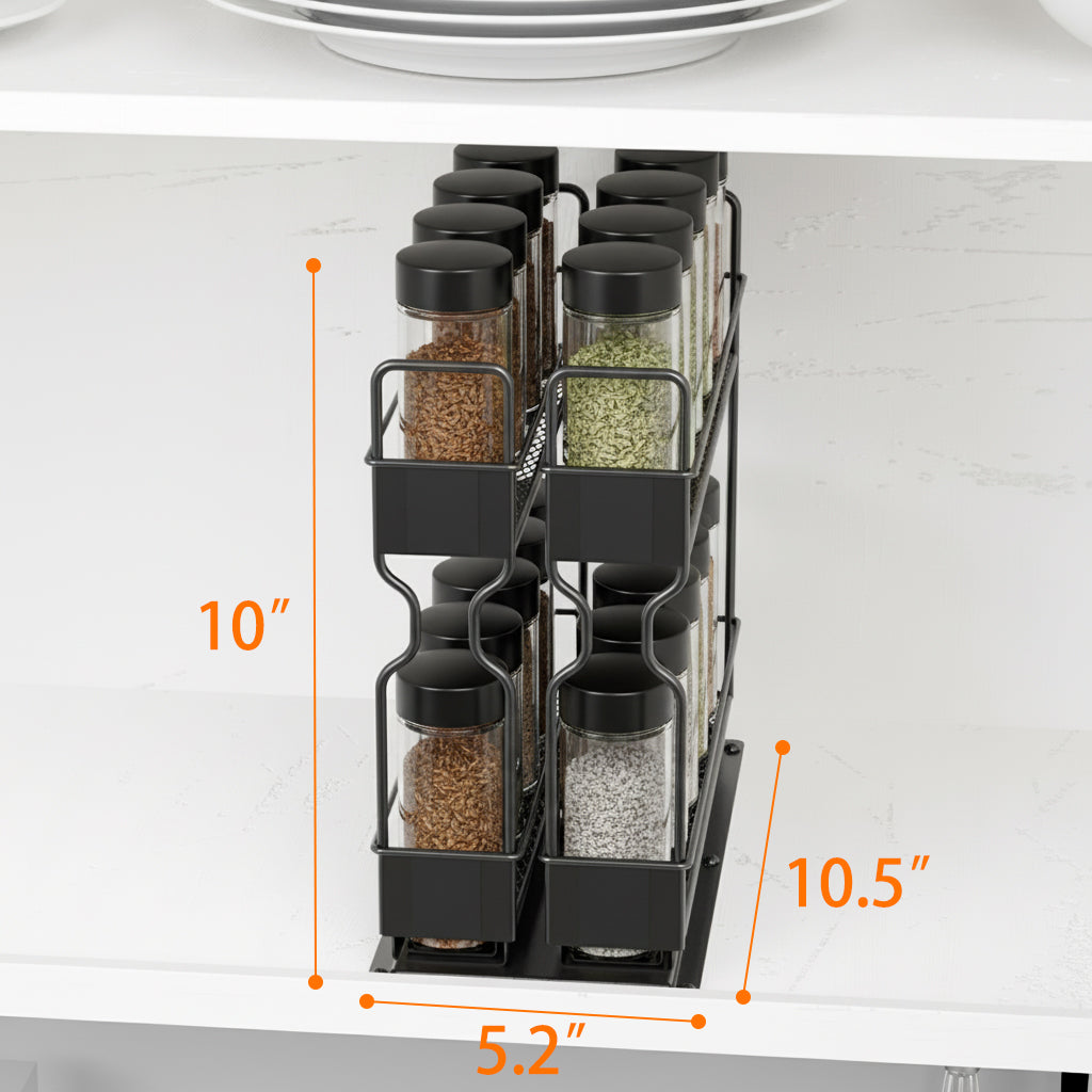 SpaceAid® Pull Out Spice Rack Heavy Duty Slide Out Spice Cabinet Organizers 2 Drawers 2-Tier