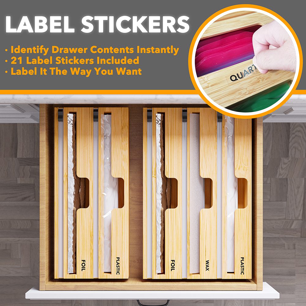2-in-1 Bamboo Wrap Dispenser with Cutter and Labels
