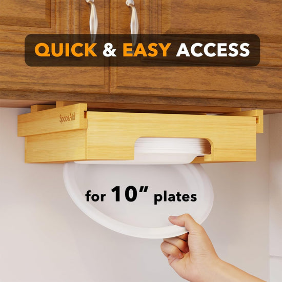 SpaceAid 10inch Bamboo Vertical Paper Plate Organizer for Kitchen Cab