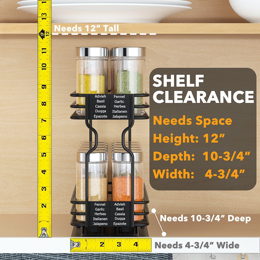 Sliding Spice Rack 2-Tier, Pull out Rotating Spice Rack Organizer for  Cabinet Counter Kitchen, Slide out Seasoning Organizer for Storage 12-16