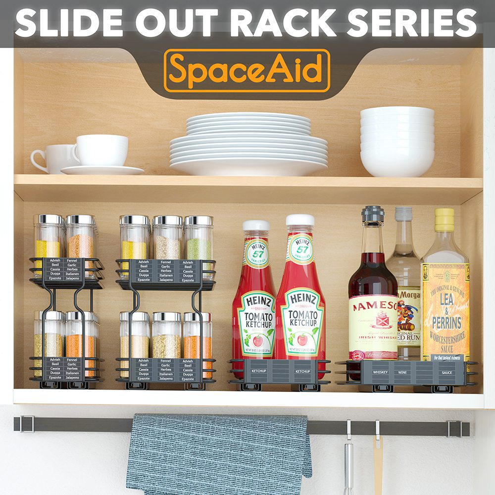SpaceAid Pull Out Spice Rack Organizer with 30 Jars for Cabinet, Slide Out  Seasoning Kitchen Organizer, Cabinet Organizer, with Labels, 7.7 W x10.75