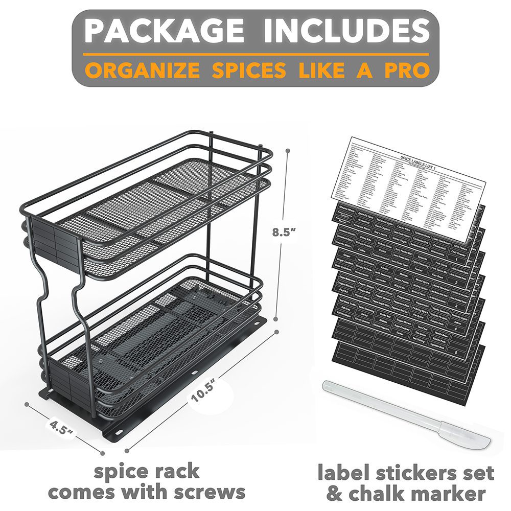 SpaceAid Pull Out Spice Rack Organizer with 20 Jars for Cabinet, Slide Out Seasoning Kitchen Organizer, Cabinet Organizer, with Labels and Chalk