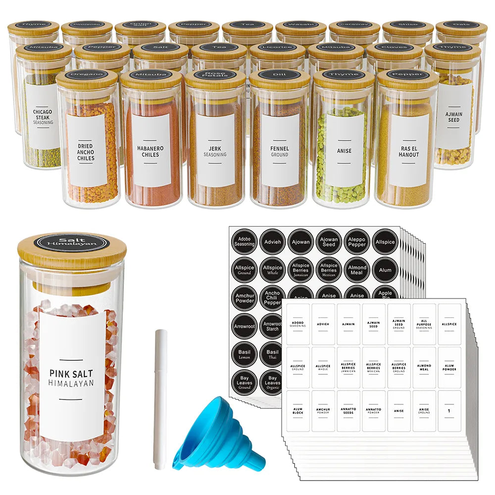 SpaceAid® 24 Pcs Glass Spice Jars with Labels and Bamboo Lids, Empty 4