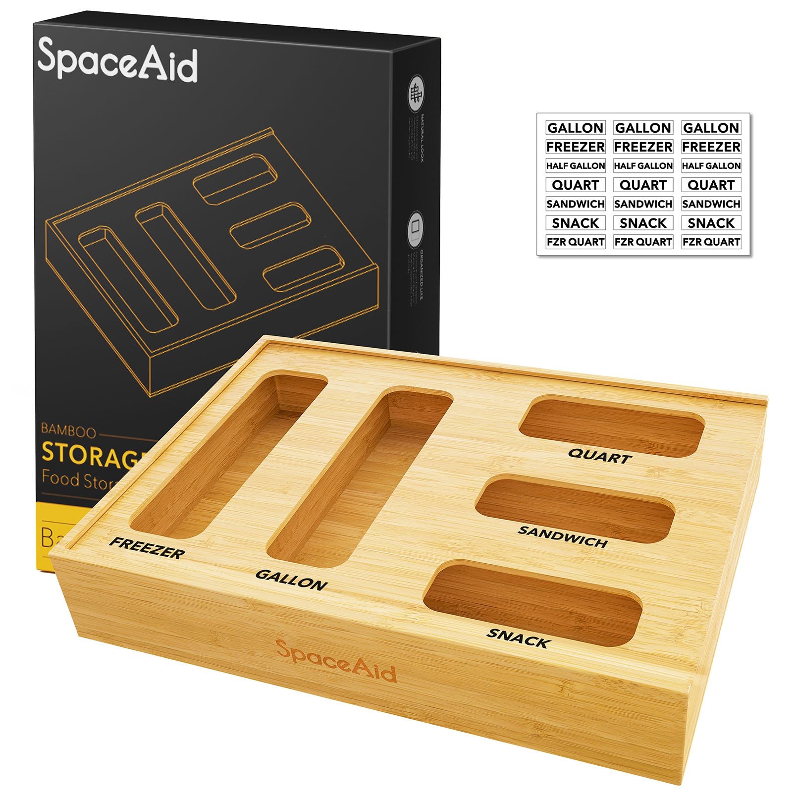 SpaceAid bamboo ziplock storage bag organizer