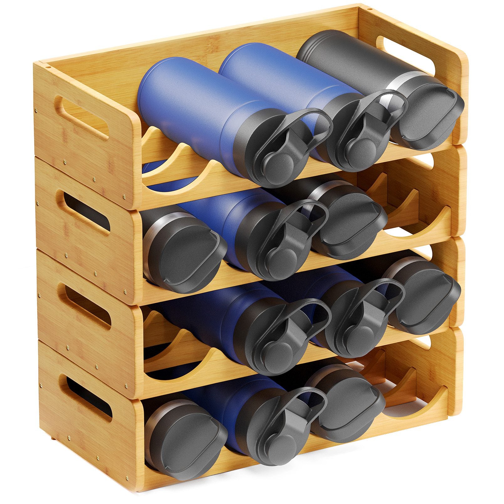 SpaceAid Bamboo Water Bottle Storage Rack Organizer, 4 Pack 4-Slot, Ho